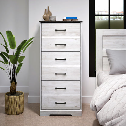 Prepac Dresser for Bedroom, Chest 6 Drawers, 18.5" D x 23.75" W x 51.5" H, Washed White - WoodArtSupply