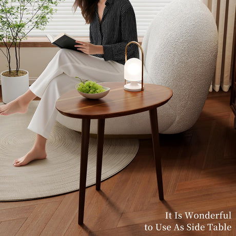 Semjar Small Oval Coffee Tables Set,Acacia Wood Tabletop Nesting Tables（25.6"x17.7"+17.7"x13.4" for Living Room Small Spaces Office,Easy Assembly Minimalist Walnut Mid Century Modern Coffee Table Semjar