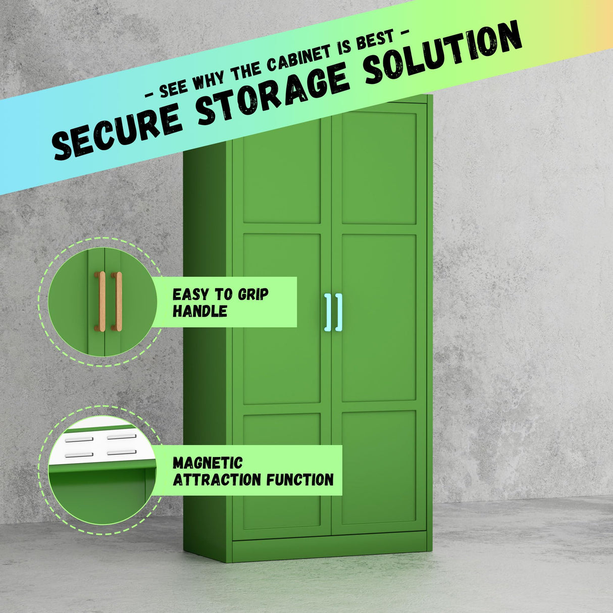 Bonusall Metal Wardrobe Cabinets with Single Rod and 2-Shelves, 70" Heavy-Duty Steel Clothing Storage Cabinets with 2 Doors, Green Armoire Wardrobe Closet for Bedroom, Laundry Room or Living Room Bonusall