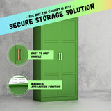 Bonusall Metal Wardrobe Cabinets with Single Rod and 2-Shelves, 70" Heavy-Duty Steel Clothing Storage Cabinets with 2 Doors, Green Armoire Wardrobe Closet for Bedroom, Laundry Room or Living Room Bonusall