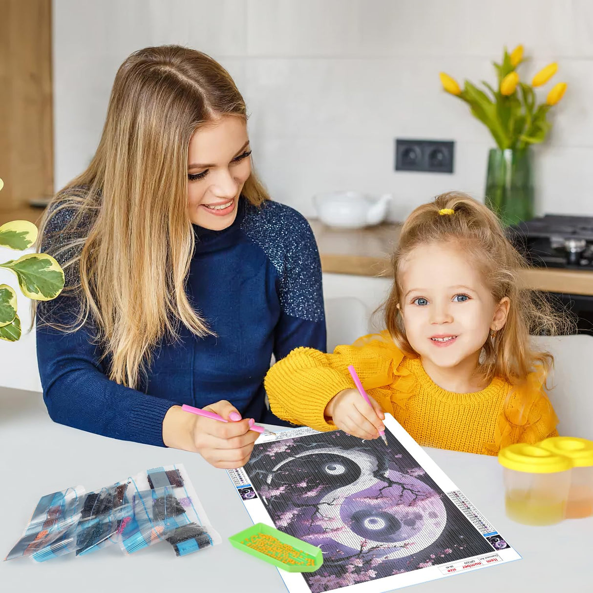 QINRUBB DIY Tai Chi Diamond Art Kit for Adults Beginners, Full Drill Yin Yang Diamond Painting Kits, 5D Cherry Blossom Painting by Numbers DIY Sun and Moon Craft Kits for Home Wall Decor 12x16 inch QINRUBB