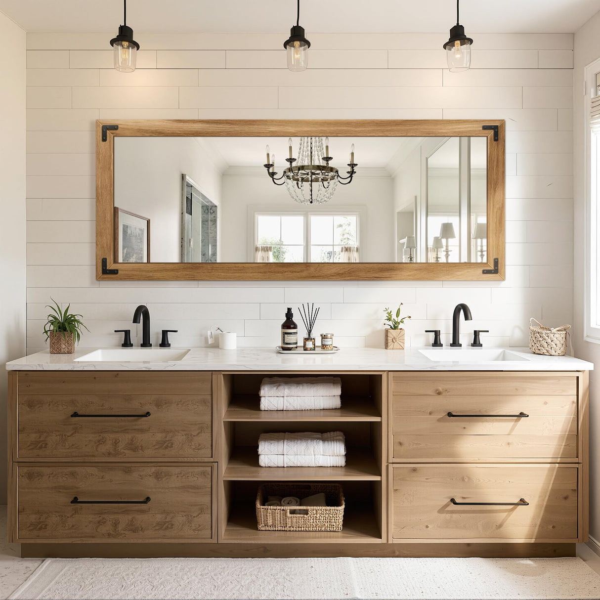 TRAHOME Full Length Mirror with Wooden Frame, 56"X22" Solid Wood Standing Floor Mirror for Farmhouse, Bathroom, Bedroom Decor, Hanging or Leaning Wall-Mounted TRAHOME