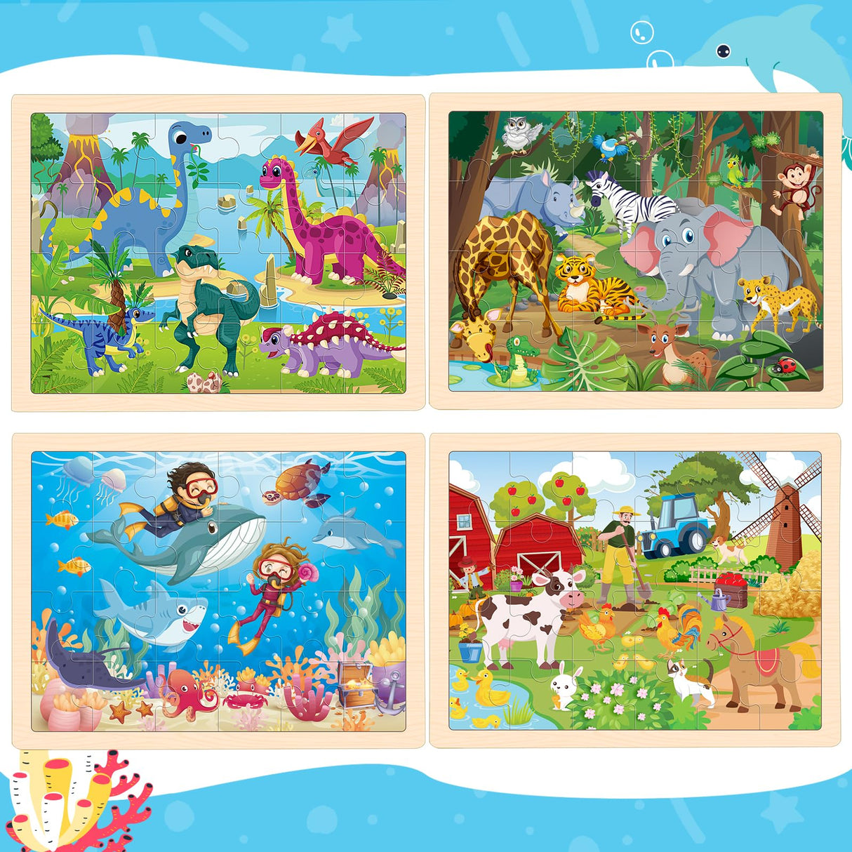 4 Packs Puzzles for Kids Ages 4-6, Wooden Animals Jigsaw Puzzles for Toddlers Ages 2-4, Preschool Educational Puzzles Boards Toys Gifts for 3 4 5 6 Boys Girls Duchong