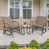 YITAHOME 3 Piece Patio Furniture Set, Outdoor Glider Chair Bistro Set, Coffee Table with Tempered Glass Tabletop, Patio Textilene Chairs Set of 2 for Backyard, Lawn, Garden, Balcony and Porch, Brown YITAHOME