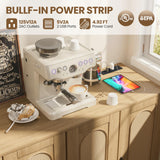 Patikuin Rattan Sideboard Buffet Cabinet, 4 Doors Accent Storage Cabinet, Console Table Coffee Bar with Power Outlet, Adjustable Shelves for Kitchen, Dining Room, Hallway, Living Room, Natural Patikuin