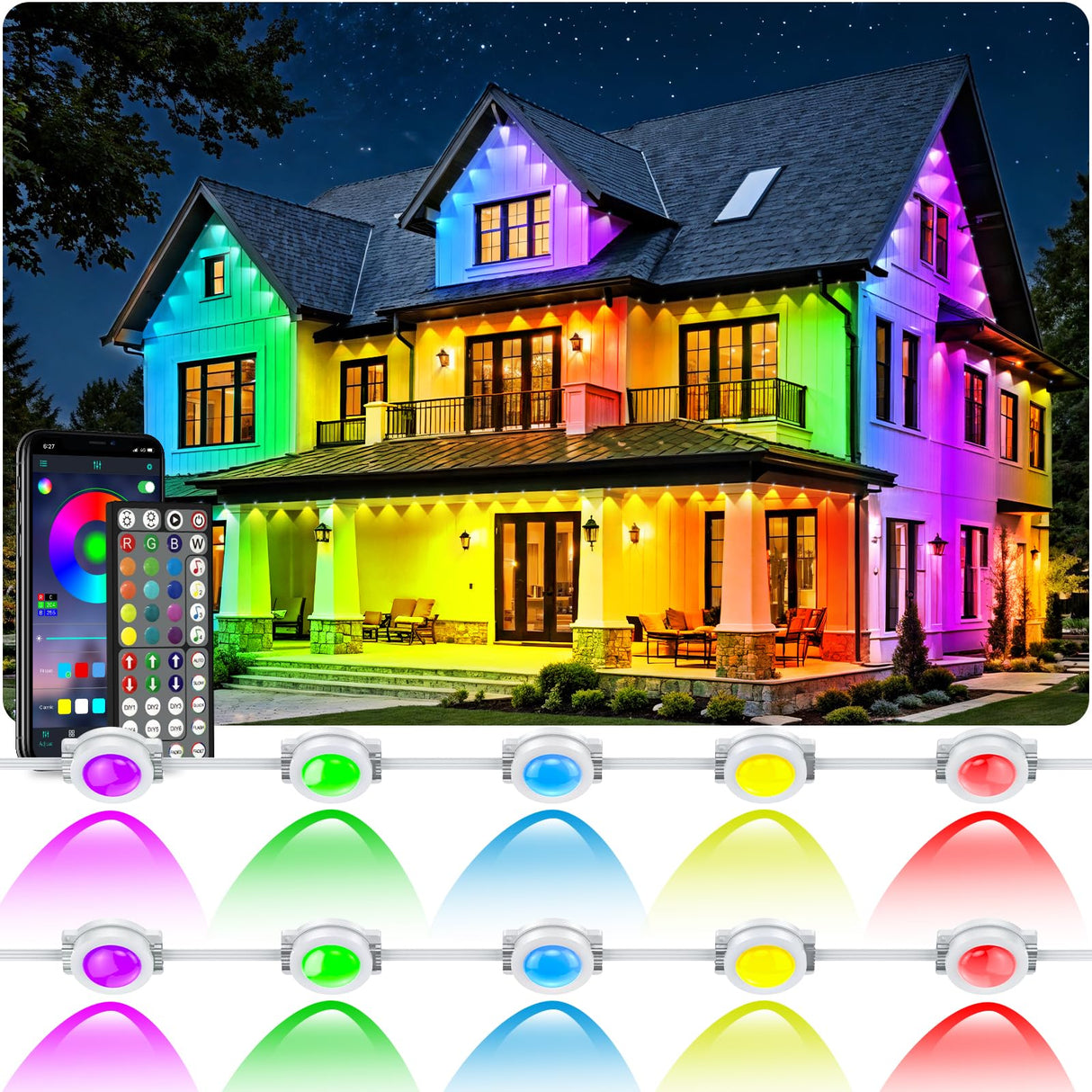 RCUICA 500FT Permanent Outdoor Lights Waterproof with Smart App Control Remote,DIY Scene Modes,Music Sync hronization,Eaves Lights for Garden Decor,Deck,Christmas RCUICA