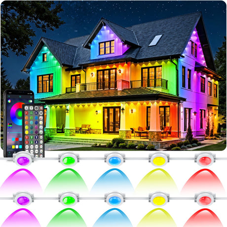 RCUICA 500FT Permanent Outdoor Lights Waterproof with Smart App Control Remote,DIY Scene Modes,Music Sync hronization,Eaves Lights for Garden Decor,Deck,Christmas RCUICA