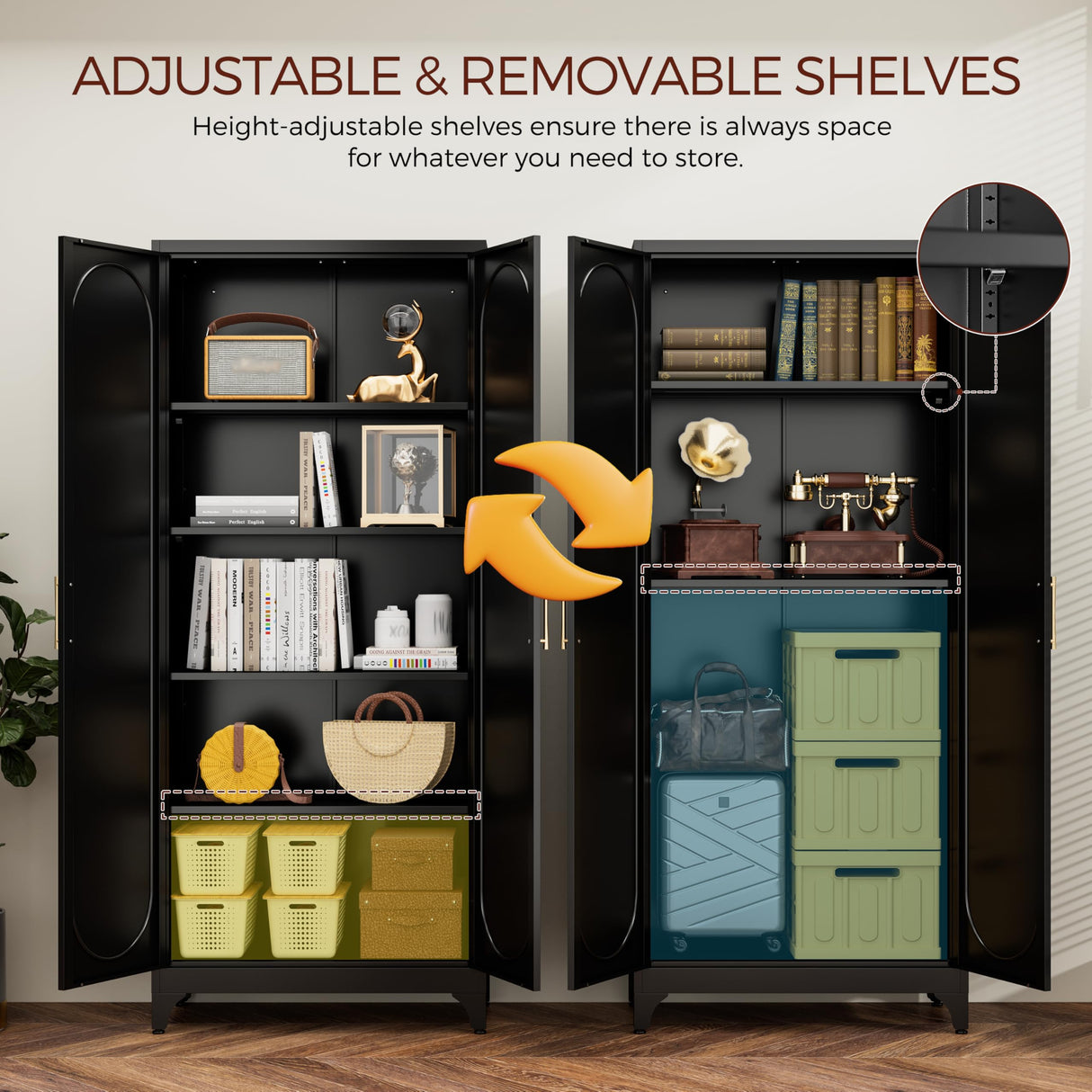 Kubohogar 75" Tall Kitchen Pantry Cabinet with 2 Doors and 4 Adjustable Shelves, Black Metal Storage Cabinets, Kitchen Cupboard for Dinning Living Room, Bathroom, Home Office Kubohogar