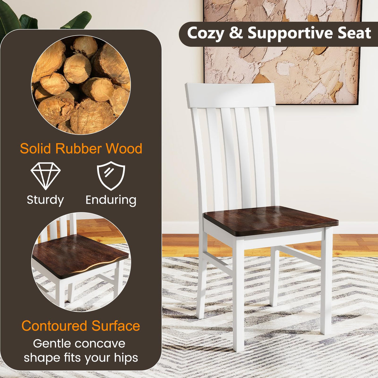 Giantex Wooden Dining Chairs Set of 2, Farmhouse Kitchen Chair with Hollowed Backrests & Rubber Wood Seats, Rustic Wood Side Chairs for Home Living Room Restaurant Giantex