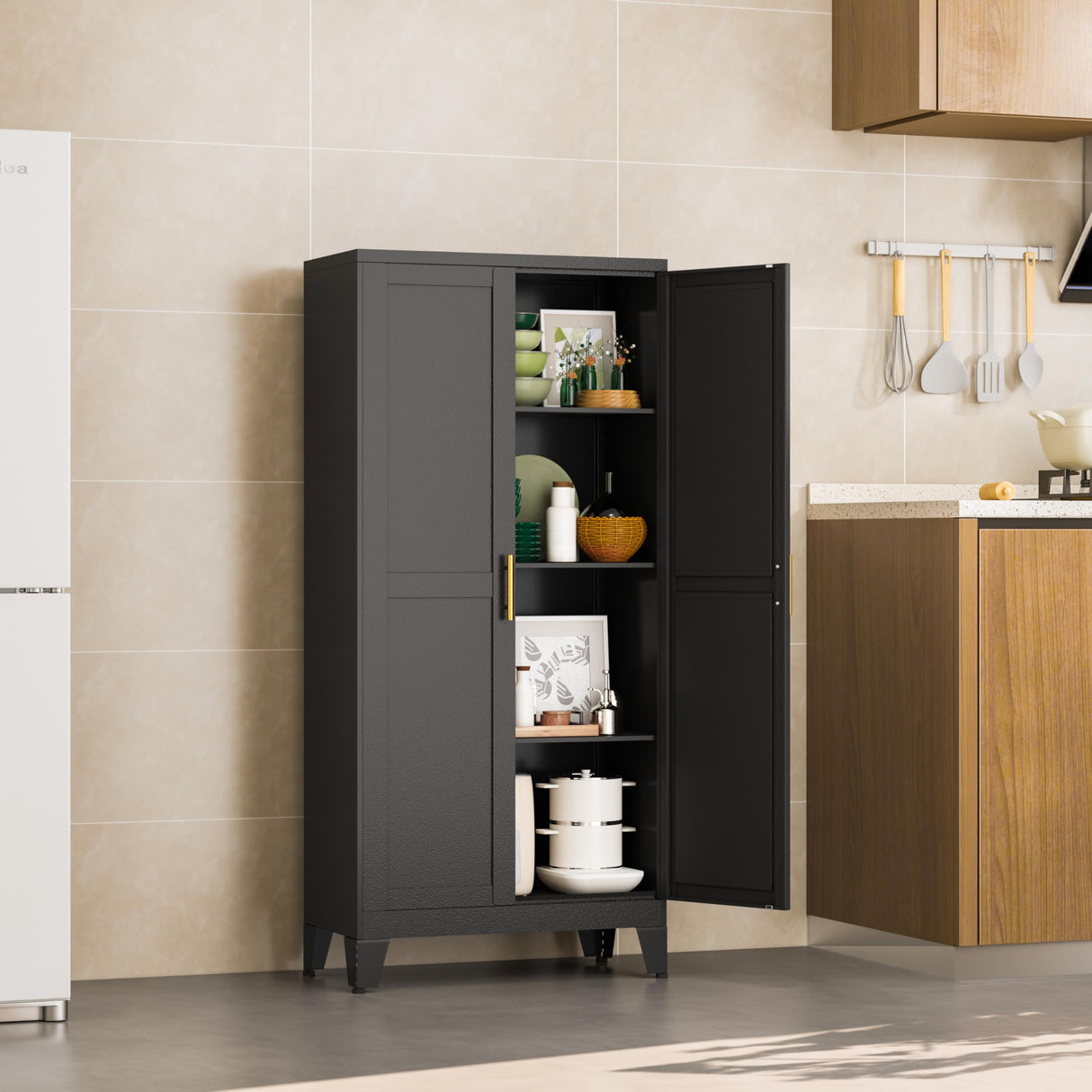 RISTERN Black Metal Storage Cabinet, 48" Steel File Cabinet for Home Office, Kitchen Pantry Storage Cabinet with Doors and 3 Adjustable Shelves, Tool Cabinet, for Office, Home, Garage, School RISTERN