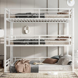 Bellemave Triple Bunk Bed Queen Size, Heavy Duty 3 Bunk Beds with Safety Guardrails and Noise-Reduced Design, Metal Triple Bed for 3 Kids, Teens, Adults, No Box Spring Needed White Bellemave