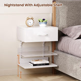 Asgolion Floating Nightstand with Drawer, Modern Wall Mounted Nightstand, Floating Bedside End Table with Adjustable Shelf, Floating Night Stand, for Bedroom, Small Spaces, Bathroom, White Asgolion