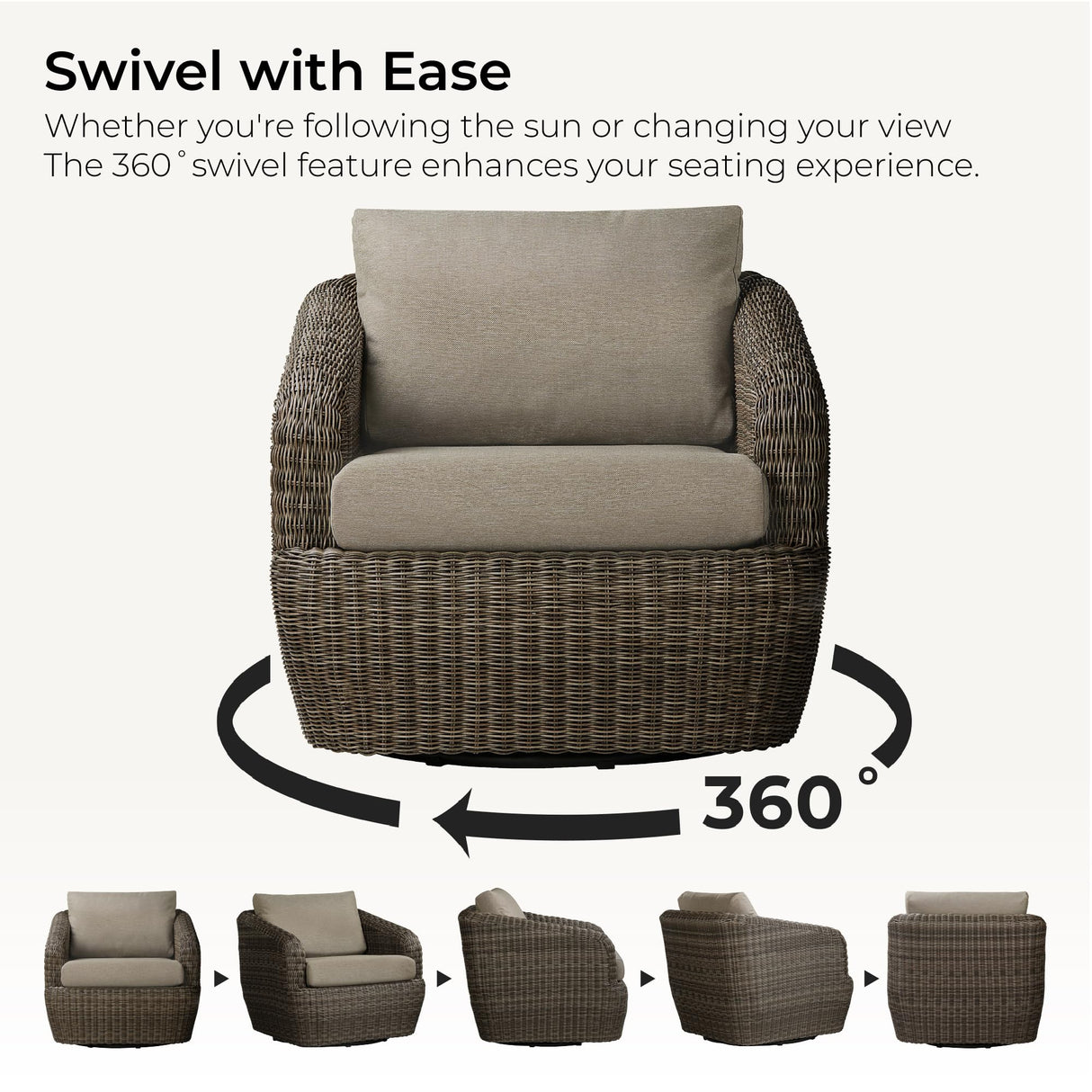 CHITA 5 Pieces Patio Wicker Furniture Set, Outdoor Rattan Bistro Set with Removable Thickened Cushions, Fully Assembled(Gray Cushions with Brownish Gray Wicker) CHITA