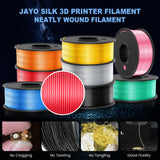 JAYO Silk PLA Filament Bundle 1.75mm, Silk 3D Printer Filament Bundle Multicolor, Individually Vacuum Packed, 8 Pack, Shiny Silk 2KG in Total, Light Gold+Silver+Black+Blue+Red+Green+Orange+Pink JAYO