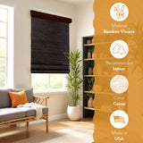 Radiance Cordless Bamboo Roman Shades for Windows - Flatweave Bamboo Blinds for Reduce Bright Light - Easy to Lift & Fold Up Window Shades - Espresso - 27 in. W x 48 in. L - (02208825E) Radiance