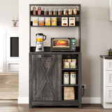 YITAHOME Bakers Rack Microwave Stand with Trash Can Storage Bin Cabinet and Power Outlet, 6-Tiers Farmhouse Kitchen Tall Thickened Coffee Bar Station with Adjustable Shelf (Rustic Oak) YITAHOME