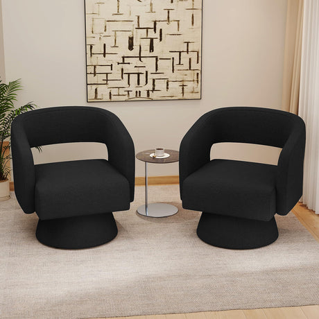 Nebuaegis Swivel Accent Chair Set of 2, Modern Comfy Teddy Barrel Chairs, Oversized Upholstered Round Arm Chair for Living Room, Bedroom, Reading Room, Black Nebuaegis
