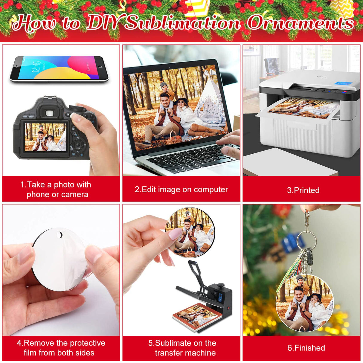 35 Pieces Sublimation Ornament Blanks, Round Blank Sublimation Ornaments Sublimation Christmas Ornament Blanks for Christmas Tree Décor, DIY Handmade Crafts(2.76 inches) Billbotk