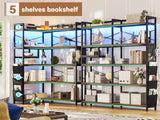 Itaar 5-Tier Convertible Corner Bookshelf with LED Light, Pegboard & Storage Bag in Rustic Brown Itaar