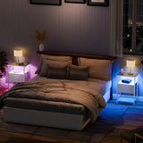 LAKEMID Nightstands Set of 2 with Fast Charging Station and Drawer, End Table Bedside Table with 20 Colors LED Light Strip and 2 Layers Shelf for Bedroom Living Room Sofa Couch (White) LAKEMID