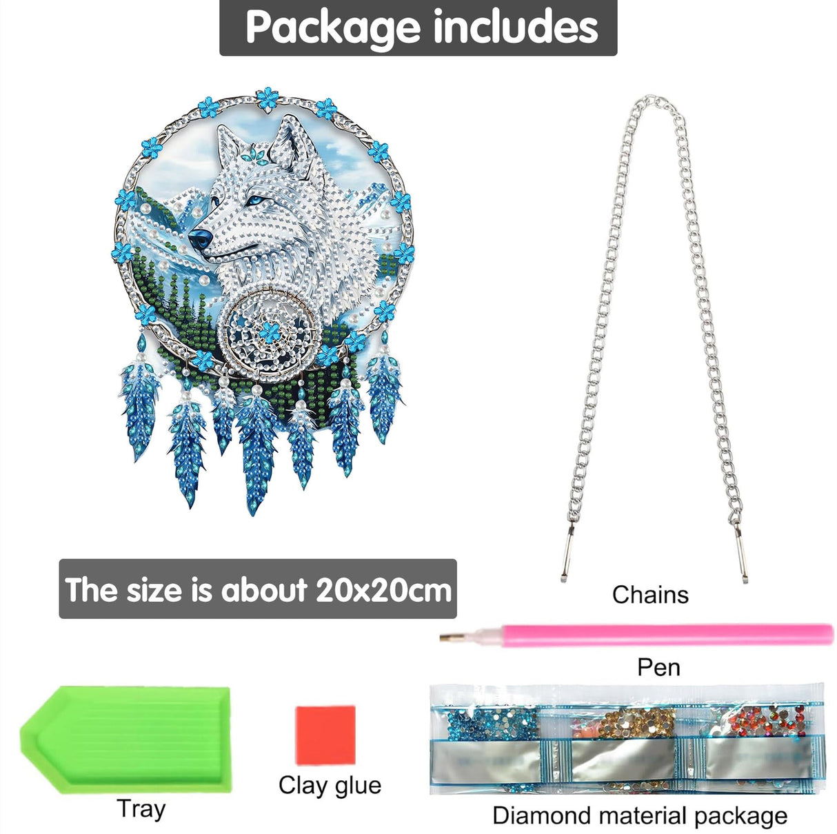 Bimkole Dream Catcher Wolf Diamond Art Hanging Kit for Adult, DIY 5D Diamond Art Painting Window Pendant, Acrylic Crystal Art Hanging Ornament for Wall Home Garden Front Door Decor - 7.8x7.8 Inch Bimkole