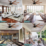 Sofucor 52 Inch Ceiling Fans with Lights, Indoor Outdoor Modern Wood Ceiling Fan with Remote, 6 Speeds, Reversible DC Motor, for Bedroom Living Room Covered Patio Porch Sofucor