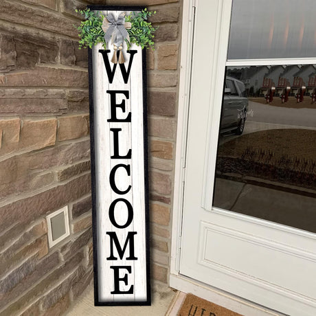 flowtorely Outdoor Welcome Sign for Front Porch Standing 45"X9" Tall Wood Frame Vertical Leaner farmhouse Outside Rustic Large Welcome Sign for Front Door Home Decorations (Black) flowtorely