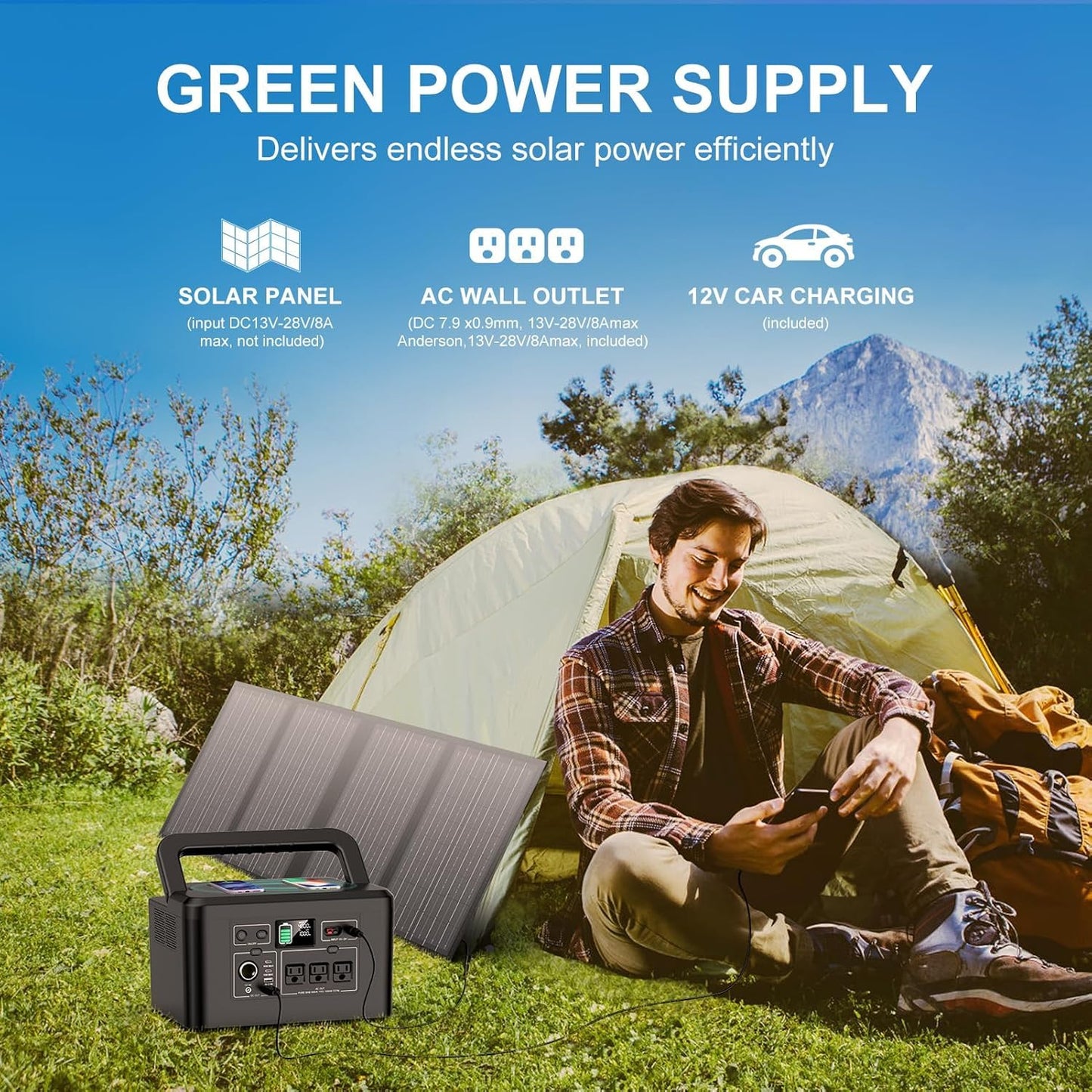 800W Portable Power Station, 740Wh Solar Generator, 3 * 800W AC Outlets, 11 Output, 23db Ultra-Silent, 200,000mAh Lithium-ion Battery for Camping/RVs/Home Backup/CPAP/Off-grid/Hurricane - WoodArtSupply