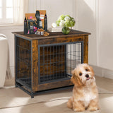 Shintenchi Dog Crate Furniture, Double-Doors Kennel Indoor with Removable Tray, End Table Dog House for Small Breed, 27.2" L, Brown Shintenchi