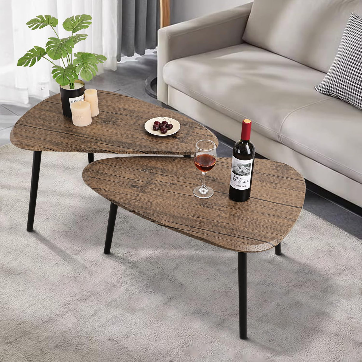 WDSHIYI Coffee Table Nesting Side Table Set of 2 Coffee Table Modern Minimalist Side Table for Living Room, Balcony in Brown WDSHIYI