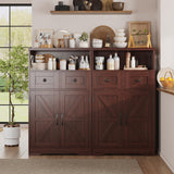 Dark Brown Storage Cabinet with Doors and Shelves - Farmhouse Kitchen Pantry Cabinet with Storage, Coffee Bar Station, Hutch Cupboard for Kitchen, Living Room, Home Office, Dining Room FiveWillowise