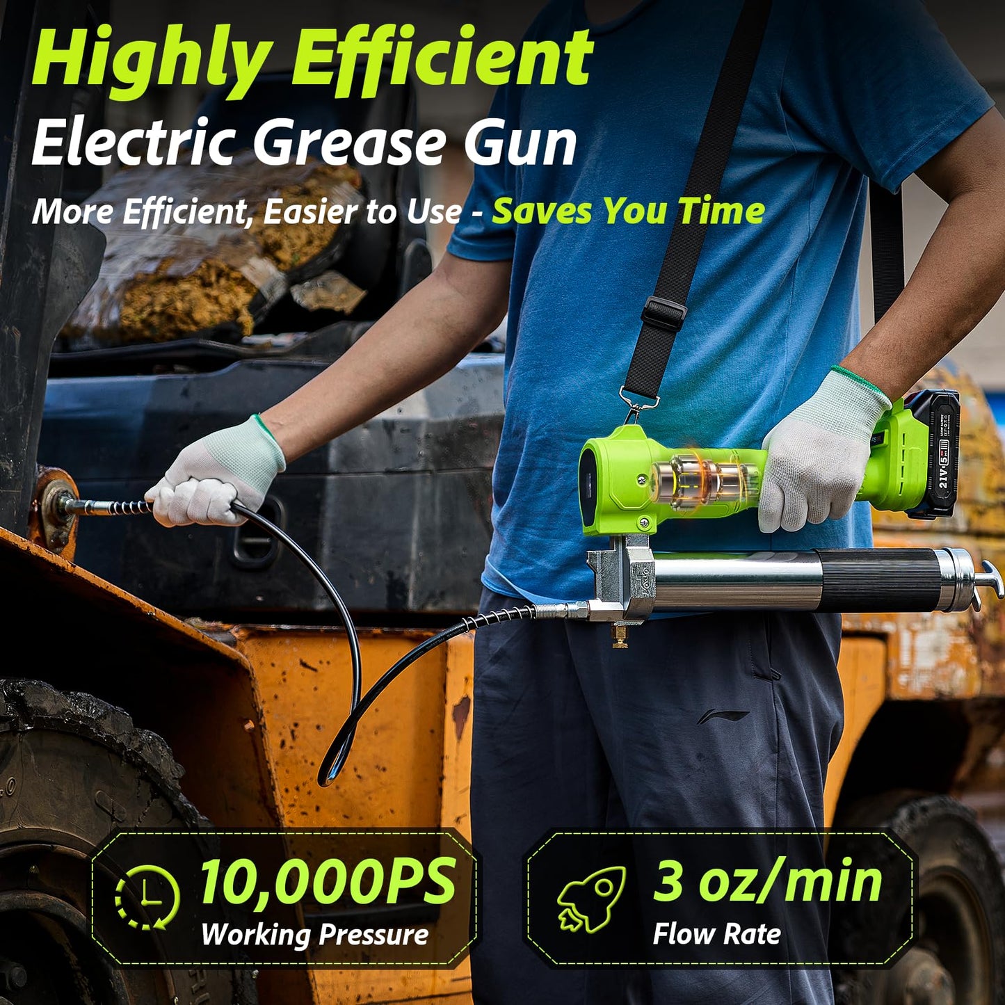 TaskStar Grease Gun Battery Powered, [Super Efficient] Electric Grease Gun Kit with 2 Batteries and Charger, 39.4”Flexible Hose,10000 PSI Cordless Grease Gun with Super Bright LED Light, Gree - WoodArtSupply