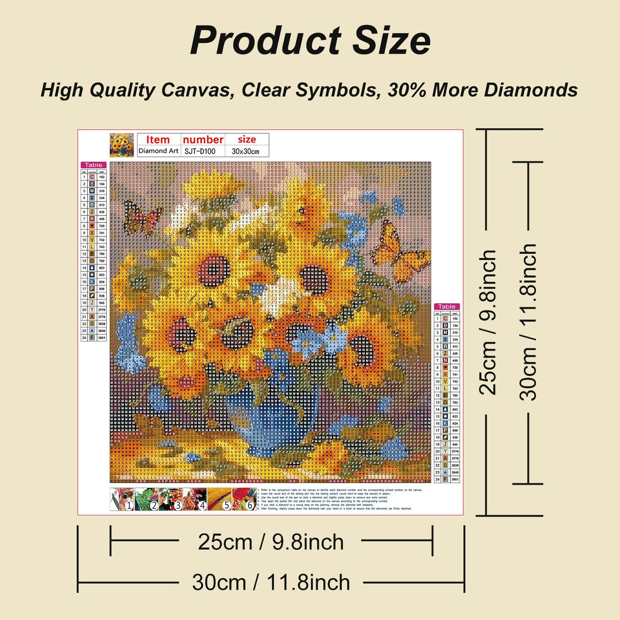 SJUTOUCI Diamond Art Painting Kits for Adults, Sunflower Diamond Art Kits for Beginners, 5D DIY Full Drill Gem Craft for Home Decor Gift 12x12 inch/30x30cm, Flower SJUTOUCI