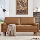 HIFIT Sectional Couches Set for Living Room, 68'' Mid Century Modern Faux Leather Sofa Couch w/Tufted Deep Love Seat & 2 Pillow, Home Sofa Living Room Small Couch for Bedroom, Office, Apartment, Brown HIFIT