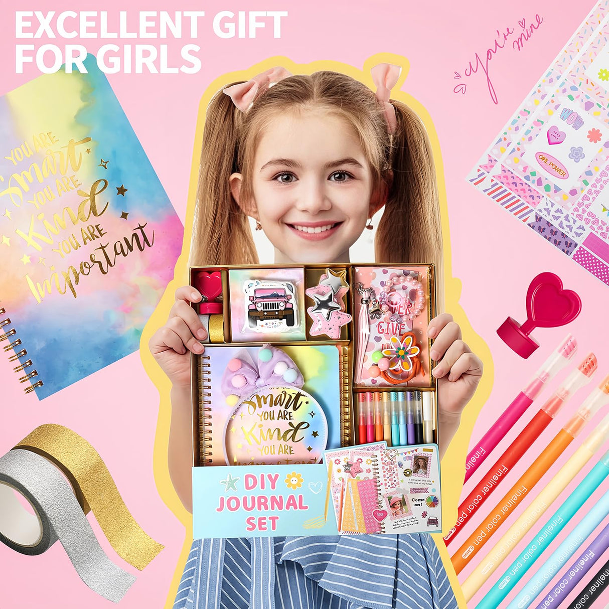 Girls DIY Diary 54 Pcs Diary Set, Toys for Ages 6 7 8 9 10 11 12 13, DIY Stationery Set, Thin Stickers and Little Girls Daily Supplies, Gifts for Teen Good Idea Choice R RUCKERCO