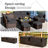 Tangkula 8 Piece Patio Furniture Set, Patiojoy Outdoor Space Saving PE Rattan Sectional Sofa Set for 6 with Waterproof Cover, for Garden, Deck, Poolside and Balcony (Grey) Tangkula