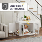 PawHut Dog Crate Furniture w/ 360° Rotatable Removable Dog Bowls, Dog Kennel Furniture w/Two Doors, Non-Slip Foot Pads, Furniture Dog Crate End Side Table for Medium Dogs, 31.5" x 24" x 25", White PawHut