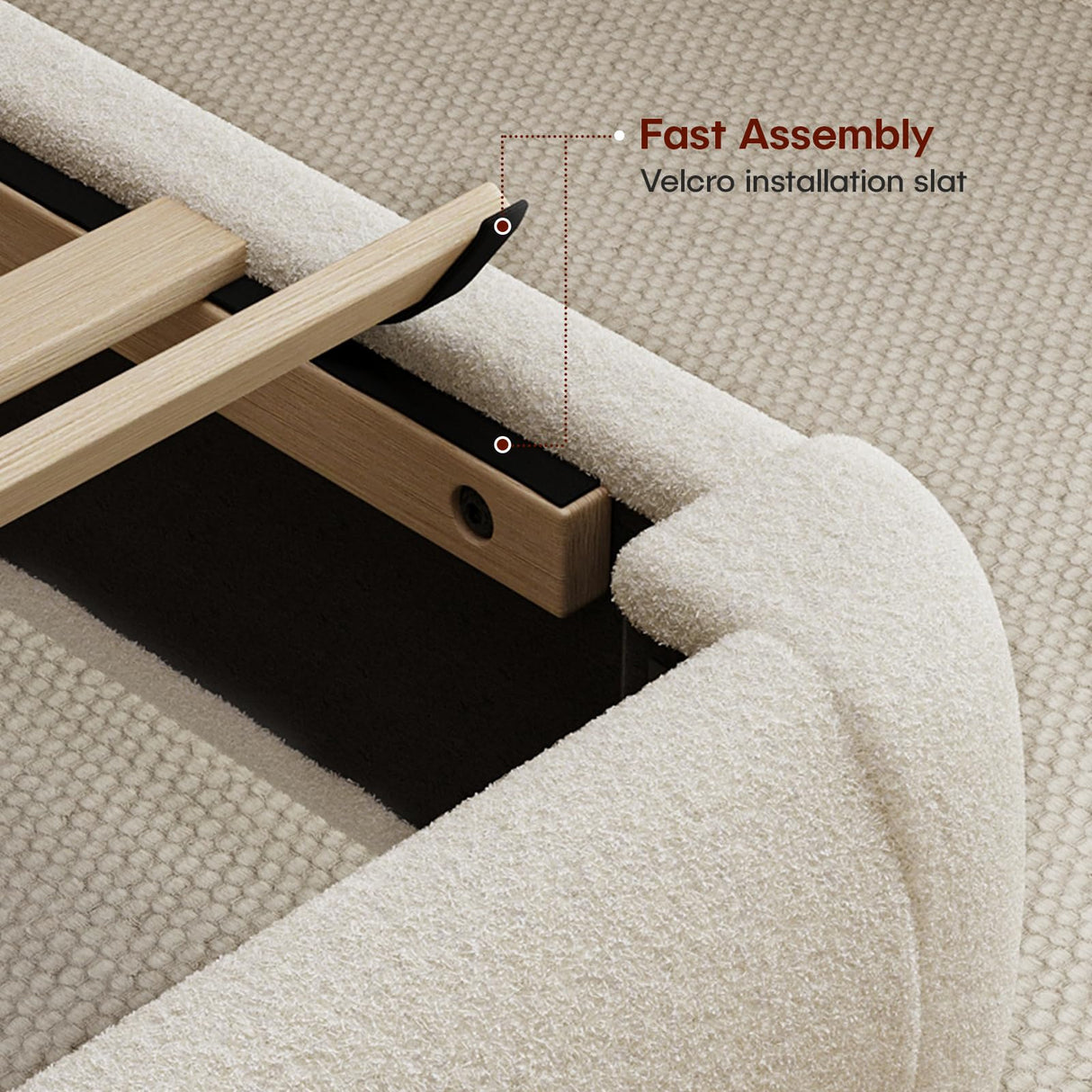 ZENBEDING Cloud Platform Bed Frame Queen Size, Soft Boucle Bed Frame with Round Corner, Upholstered Queen Bedframe with Heavy Duty Wood Slat, No Box Spring Needed, Easy Assembly, White ZENBEDING