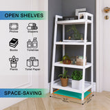 SMIBUY Ladder Shelf, 4 Tier Bamboo Bookshelf, Bathroom Storage Organizer Plant Display Stand, Freestanding Open Shelving Unit with Handles for Home Office (White) SMIBUY