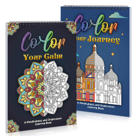 8.3×11.7in Adult Mandala Coloring Book for Relaxation, 2 Pack Adult Spiral Bound Coloring Books for Women with Inspirational Quotes, Mindfulness Stress Relief Patterns for Adults, Teens, Ideal Gift Prudiut