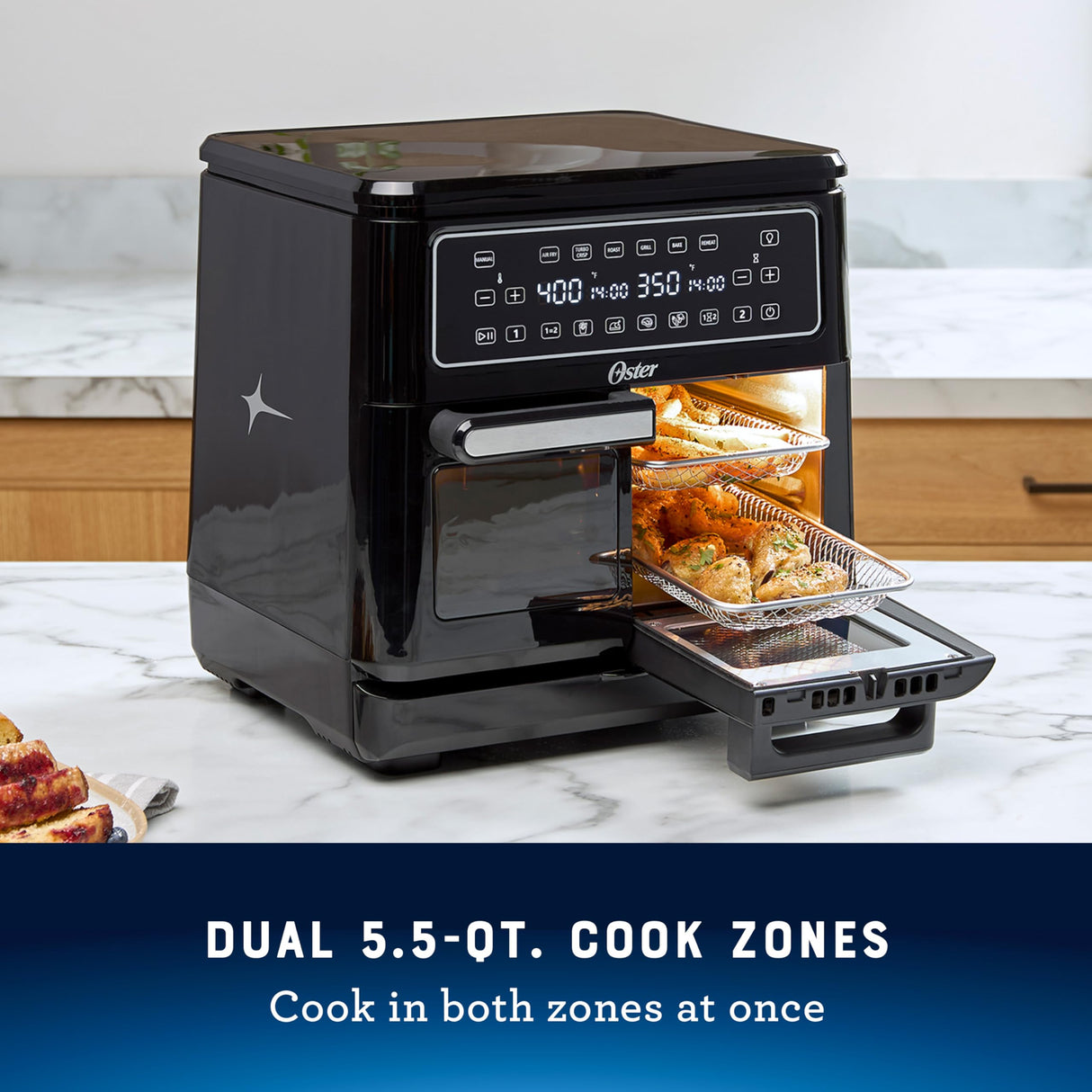 Oster 11-Quart Flex Air Fryer Oven, Dual Air Fryer with 2 Cooking Zones, Double Air Fryer with 6 Cooking Functions, Large Air Fryer with 2 Frying Baskets Oster