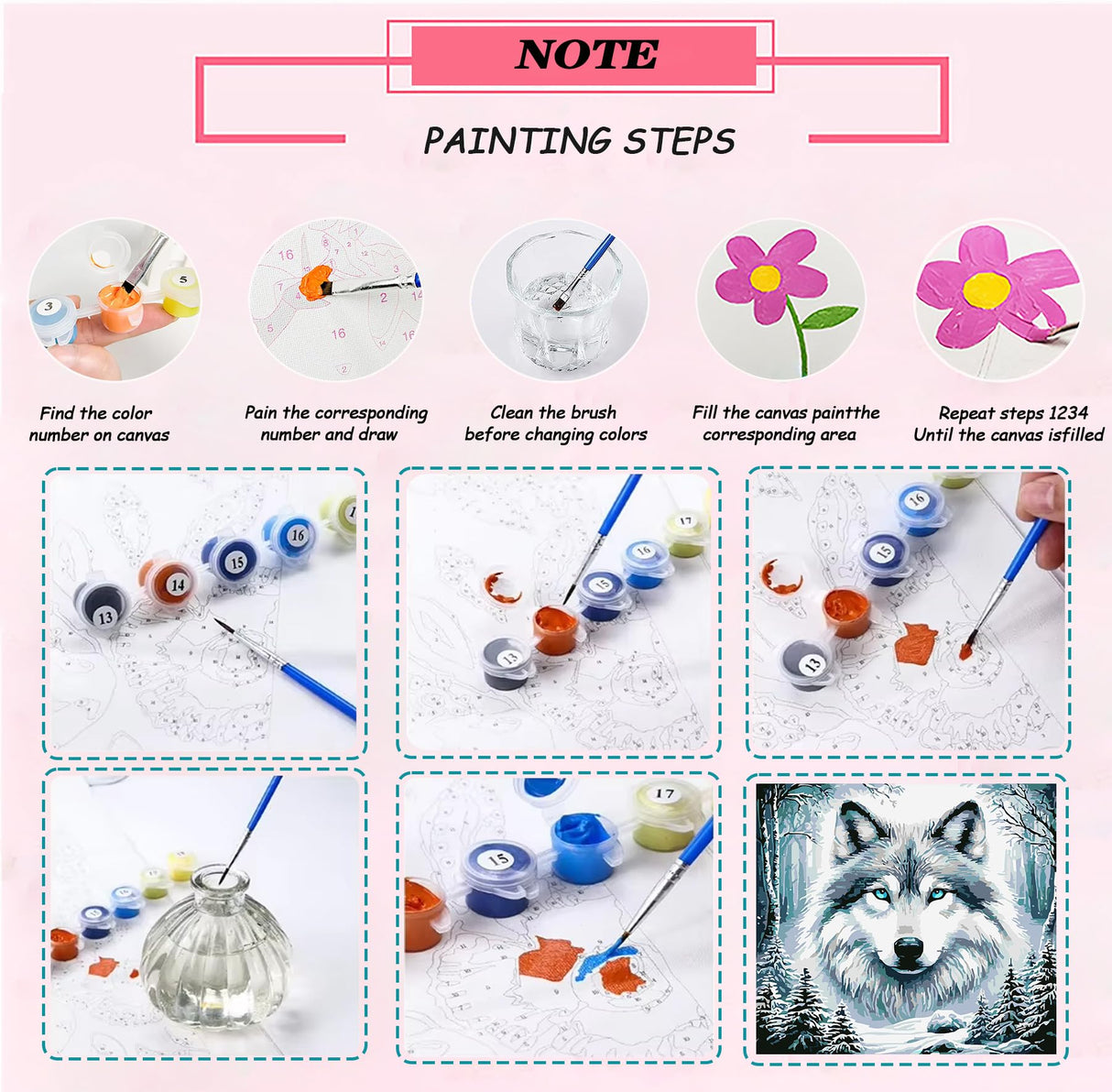 CZYWJMEI Paint by Numbers Kit for Adults Beginner,DIY Animal Wolf Head Painting by Numbers Kits,with 3 Brushes and Acrylic Paint(Without Frame), Home Wall Decor 12 x 12 in CZYWJMEI