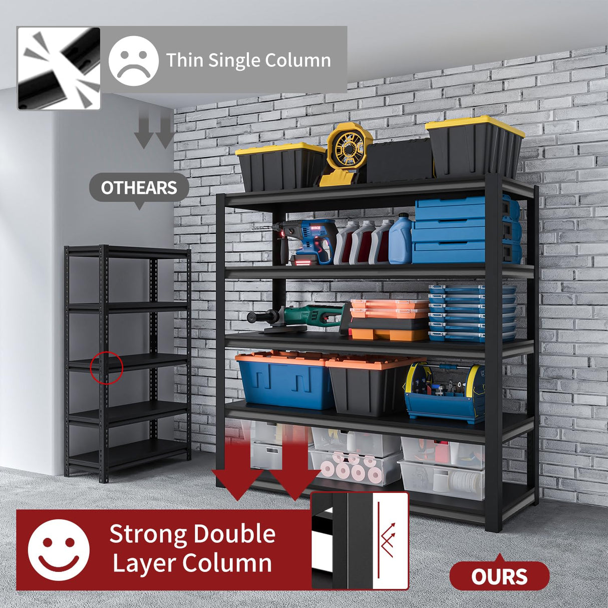 YEEZER Shelving Units and Storage, 1800LBS Garage Storage Shelves, 3 Tier Shelving Unit, Steel Industrial Shelving, Adjustable Standing Shelf for Garage, Pantry, Closet 36" H x 36" W x 16" D, Black YEEZER