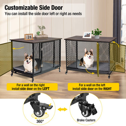 Aivituvin Dog Crate Furniture Movable Side End Table Indoor Dog Kennel for Small Medium Large Dogs Double-Doors Wooden Dog House with Cushion, Tray, Wire Floor(38.6") - WoodArtSupply