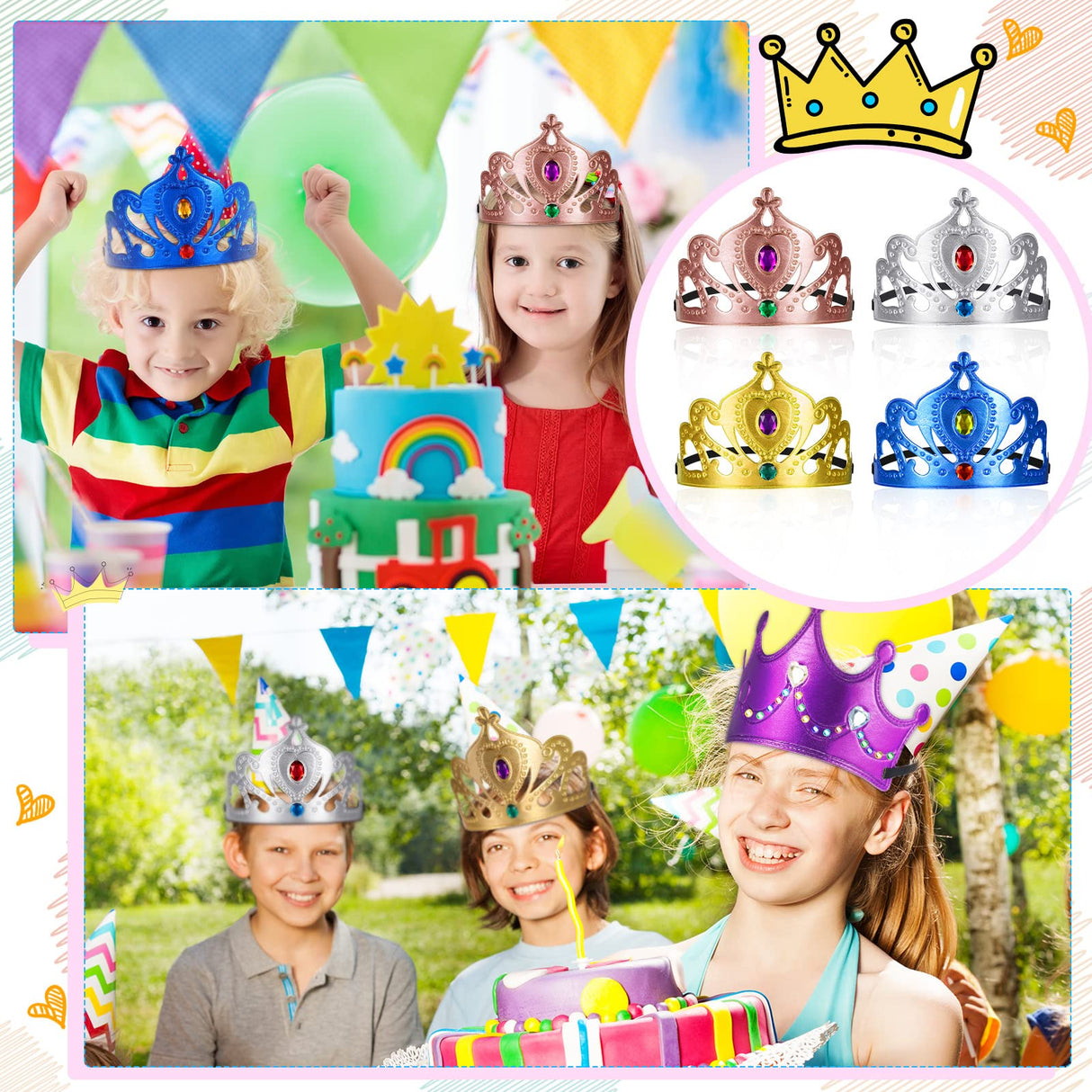 Yaomiao 22 Pcs DIY Crowns Set Include 12 Pcs Foam Princess Crowns and 10 Pcs Crystal Diamond Sticker for Kids(Multicolor) Yaomiao