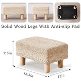 Cpintltr Foot Stool Ottoman Rectangular Footrest Pouf Ottomans Natural Seagrass Footstool with Wooden Legs Hand Weave Step Stool for Living Room Bedroom Entryway Natural White Cpintltr