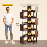 Decofy 7 Tier Corner Bookshelf, 70.86” Tall Corner Bookcase, Wood and Metal Industrial Storage Corner Shelf, Large Modern Display Storage Rack for Living Room Home Office - Brown Decofy