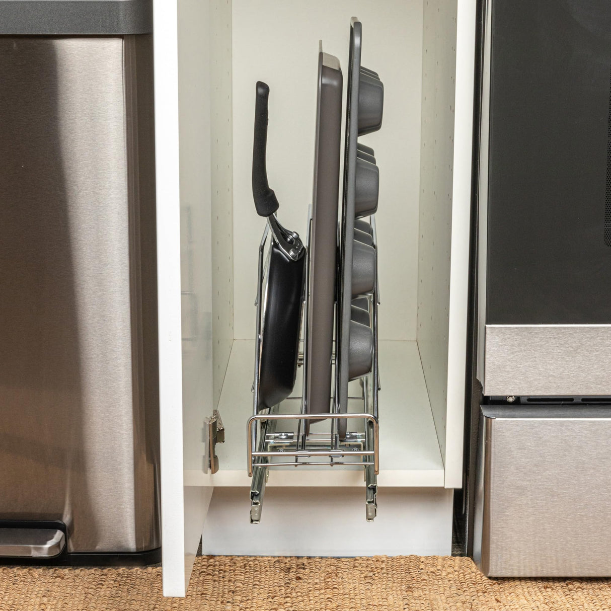 Household Essentials Glidez Multipurpose Chrome-Plated Steel Pull-Out/Slide-Out Storage Organizer for Cookware and Bakeware - Fits Standard Size Cabinet or Shelf, Chrome Household Essentials