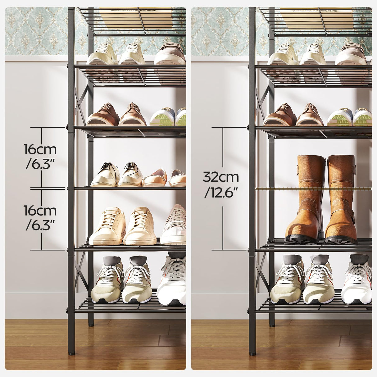 YATINEY 8 Tier Shoe Rack, Shoe Storage Organizer, Large Capacity Shoe Shelf Holds 32 Pairs of Shoes, Durable and Stable, for Entryway, Hallway, Closet, Dorm Room, Rustic Brown SS08BR YATINEY