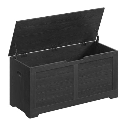 VASAGLE Storage Chest, Storage Trunk with 2 Safety Hinges, Storage Bench, Shoe Bench, Farmhouse Style, 15.7 x 39.4 x 18.1 Inches, for Entryway, Bedroom, Living Room, Ebony Black ULSB061B01 - WoodArtSupply